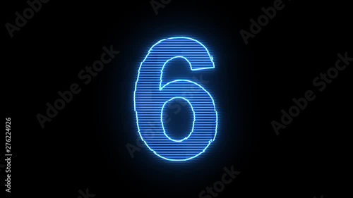 Number 6 blue hologram distorted text 4K animation	