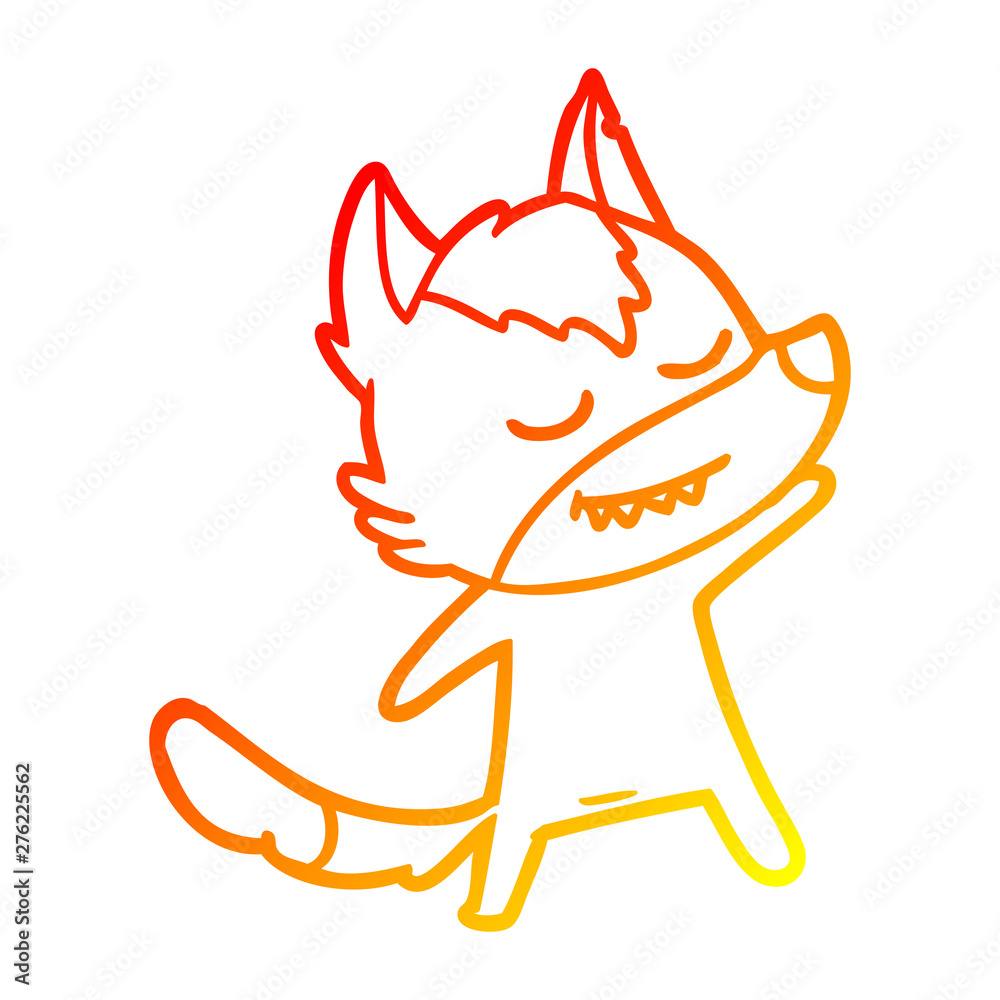 Obraz premium warm gradient line drawing friendly cartoon wolf