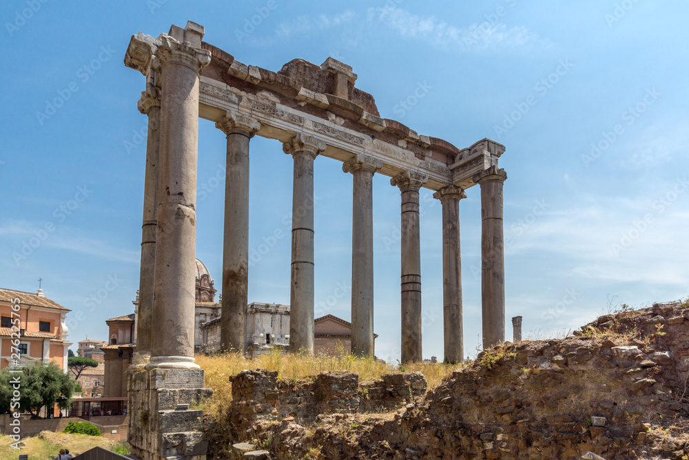 Temple of Saturn and Capitoline Hill in city of Rome