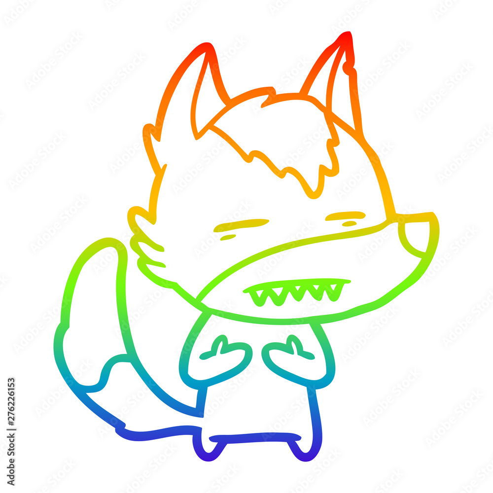 rainbow gradient line drawing cartoon wolf showing teeth rainbow gradient line drawing cartoon wolf showing teeth