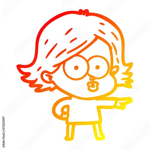 warm gradient line drawing cartoon girl pouting