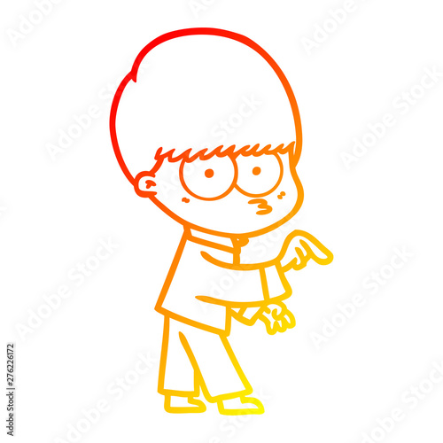warm gradient line drawing nervous cartoon boy