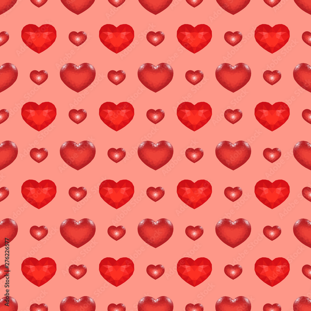 Seamless Pattern with Red Low Poly Heart