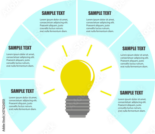 Infographics options with light bulb, design vector and business icons with 6 options. Infographics design vector and marketing icons can be used for workflow layout, diagram, diagram web design, work