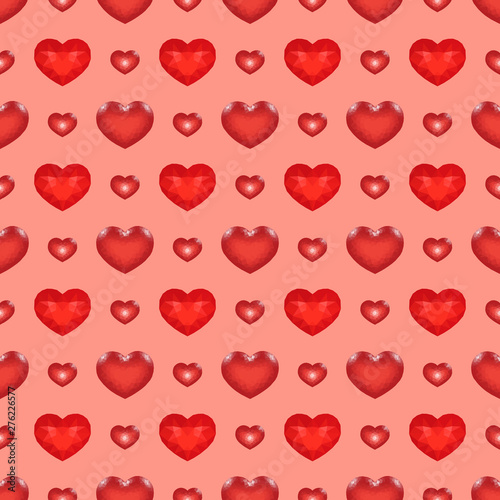 Seamless Pattern with Red Low Poly Heart