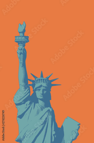 Engraving liberty illustration on orange BG pop art style © jolygon