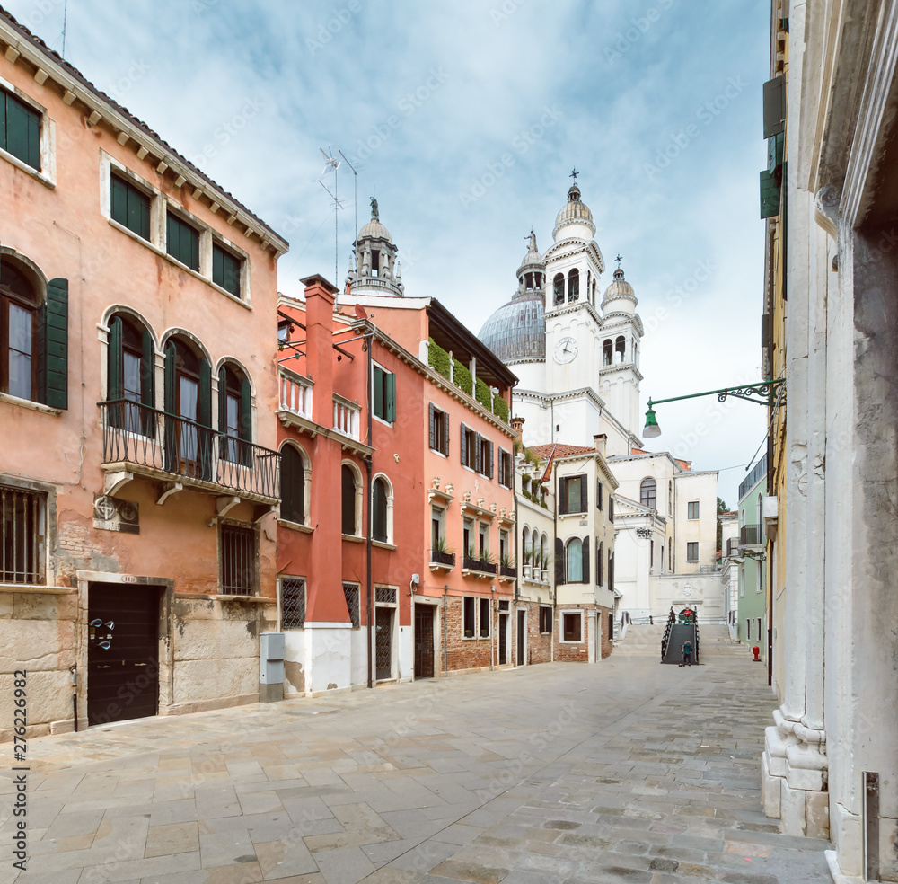 The street with the church in Venice