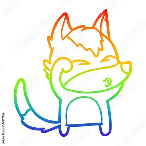 rainbow gradient line drawing cartoon wolf pouting