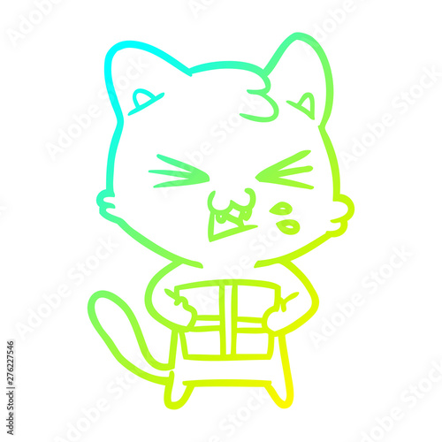 cold gradient line drawing cartoon cat hissing
