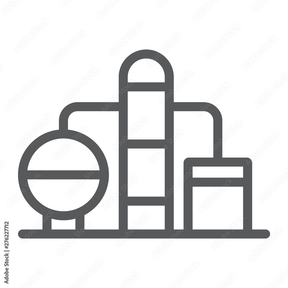 Refinery line icon, fuel and plant, oil factory sign, vector graphics, a linear pattern on a white background. Refinery line icon, fuel and plant, oil factory sign, vector graphics, a linear pattern on a white background.
