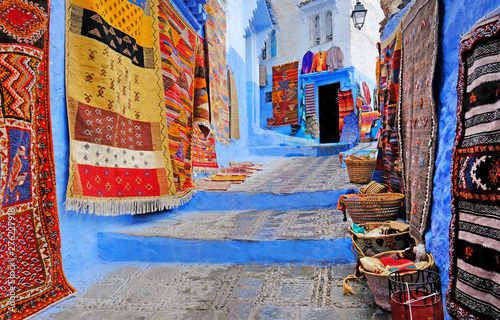 Typical beautiful moroccan architecture in Chefchaouen blue city medina in Morocco © Andrii Vergeles