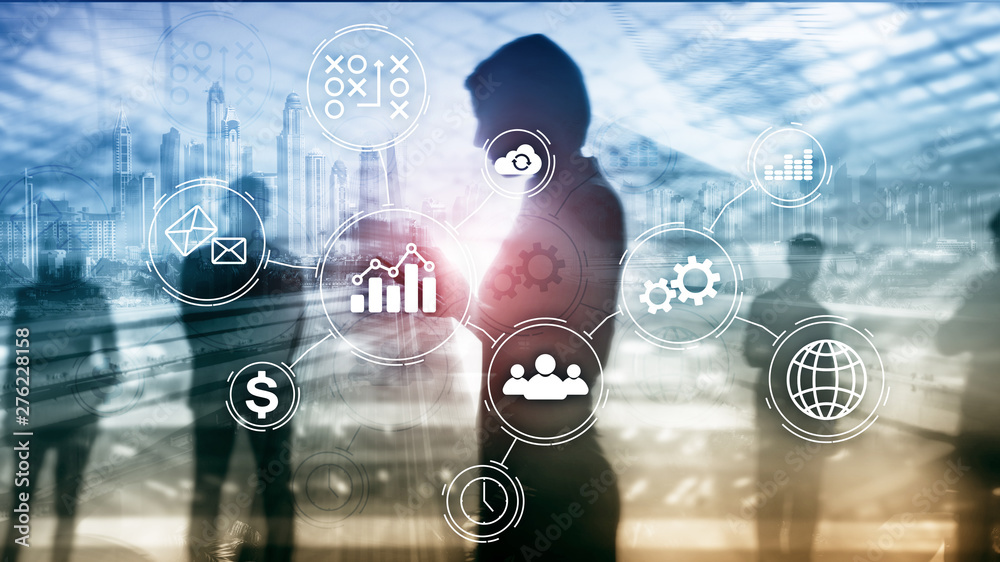 Business process automation concept on blurred background. Business process automation concept on blurred background.