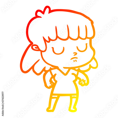 warm gradient line drawing cartoon indifferent woman