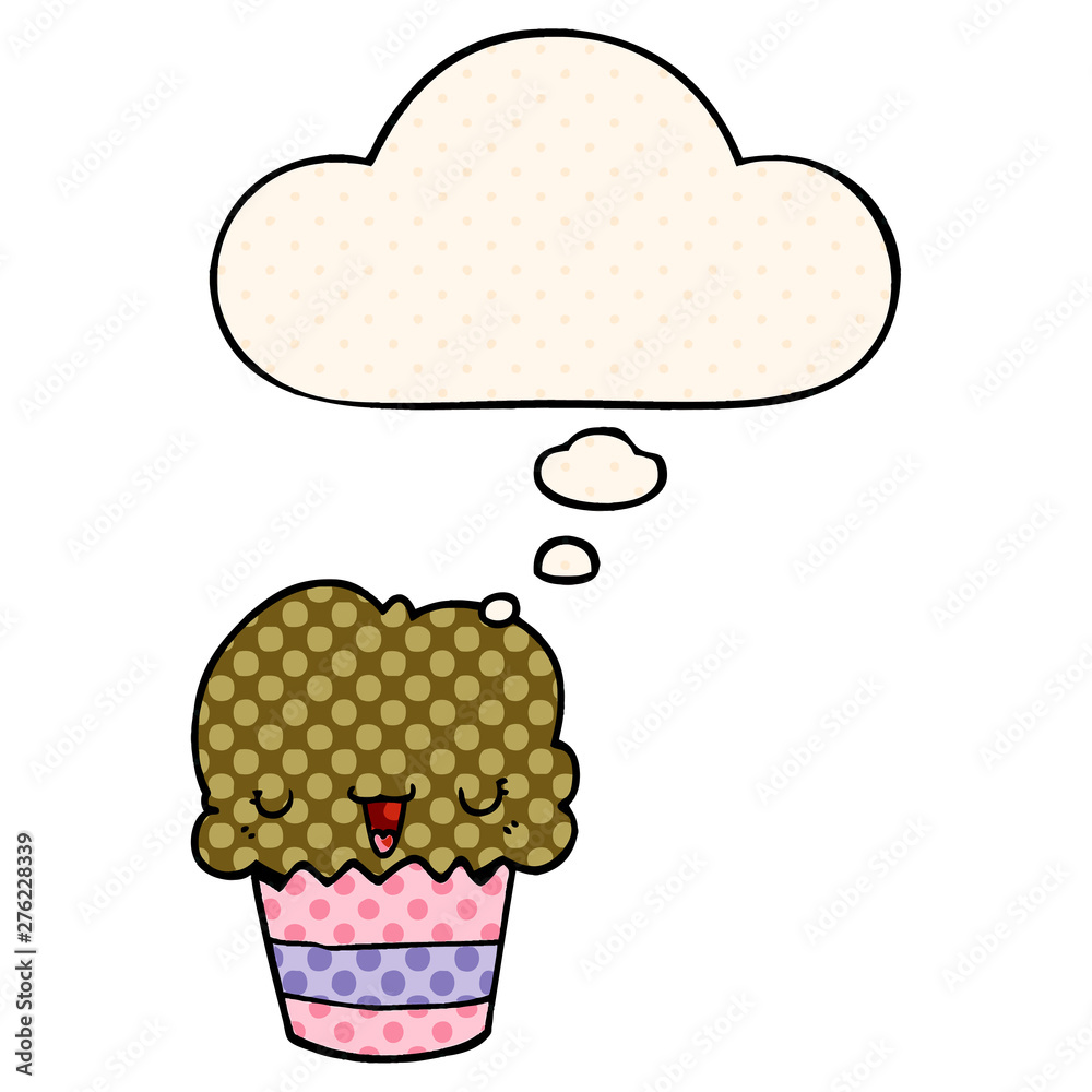 cartoon cupcake with face and thought bubble in comic book style cartoon cupcake with face and thought bubble in comic book style