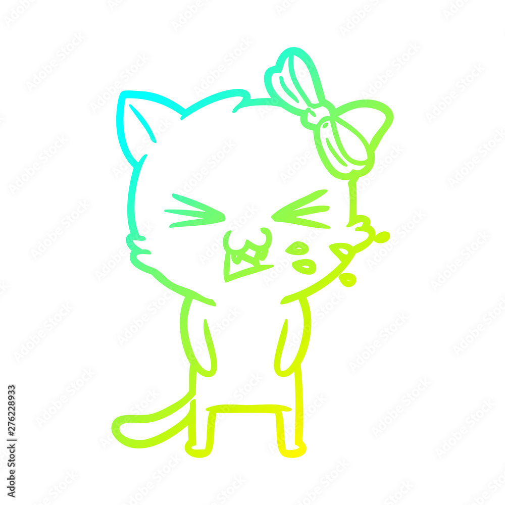 Fototapeta premium cold gradient line drawing cartoon cat