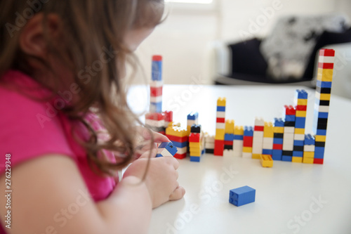 Plastic building blocks isolated on white background.-Concept-a game for developing brain motor skills