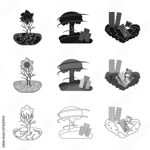 Vector illustration of weather and distress sign. Collection of weather and crash vector icon for stock.