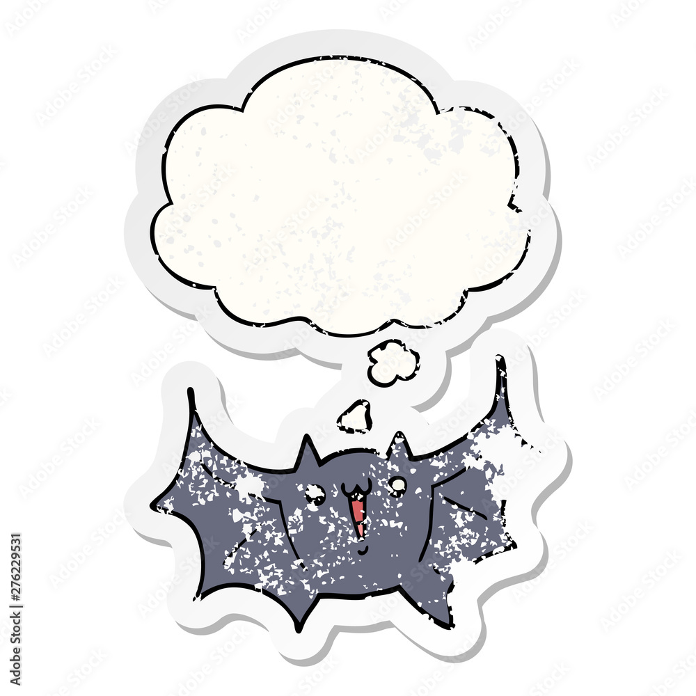 cartoon happy vampire bat and thought bubble as a distressed worn sticker cartoon happy vampire bat and thought bubble as a distressed worn sticker