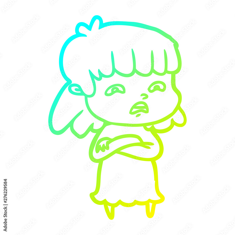 cold gradient line drawing cartoon worried woman cold gradient line drawing cartoon worried woman