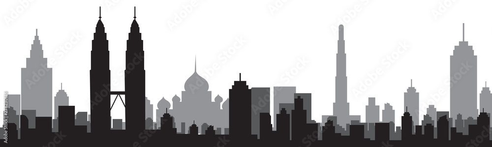 malaysia city skyline  silhouette Vector 