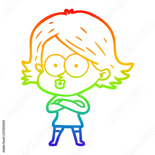 rainbow gradient line drawing cartoon girl pouting