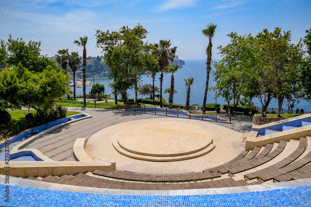 Street amphitheater on the waterfront in park Antalya.