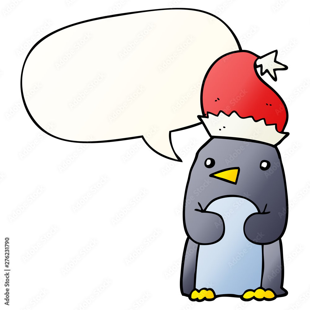 cute christmas penguin and speech bubble in smooth gradient style cute christmas penguin and speech bubble in smooth gradient style