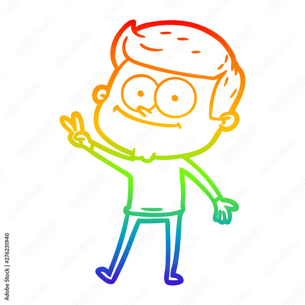 rainbow gradient line drawing cartoon happy man