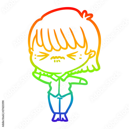 rainbow gradient line drawing annoyed cartoon girl