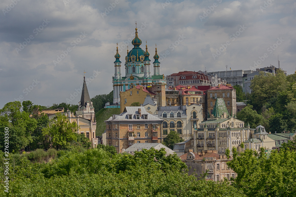 View of the St. Andrew's Church from the Temple Mount. Kiev, Ukraine