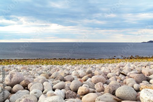 Deserted rocky beach of the Arctic Ocean