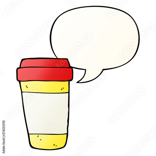 cartoon coffee cup and speech bubble in smooth gradient style