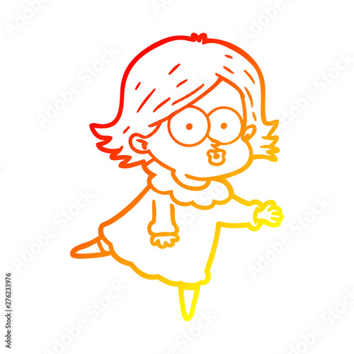 warm gradient line drawing cartoon girl pouting