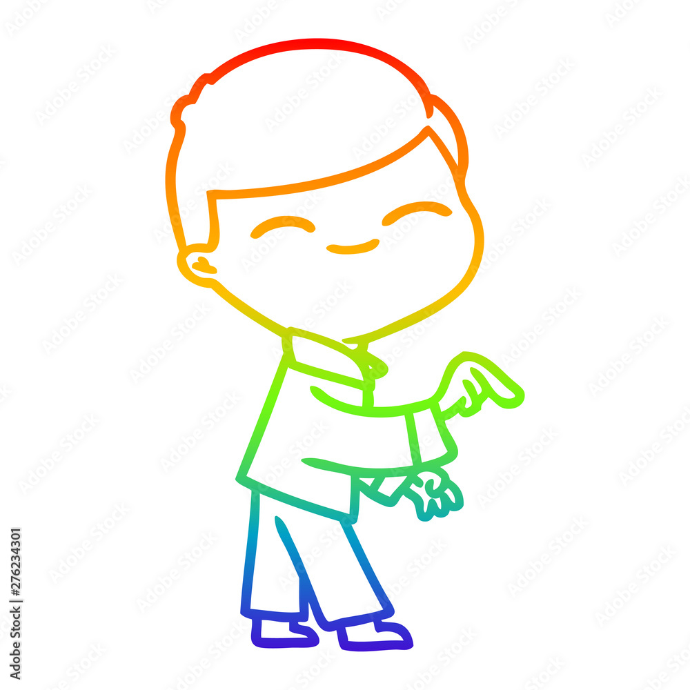 rainbow gradient line drawing cartoon smiling boy pointing rainbow gradient line drawing cartoon smiling boy pointing