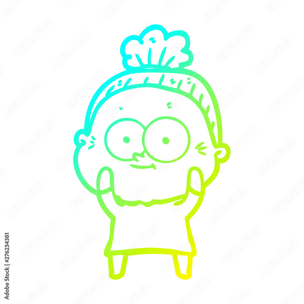 Obraz premium cold gradient line drawing cartoon happy old woman
