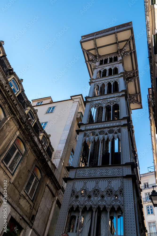 The Santa Justa Lift, opened in 1899 and located in Lisbon Portugal. 