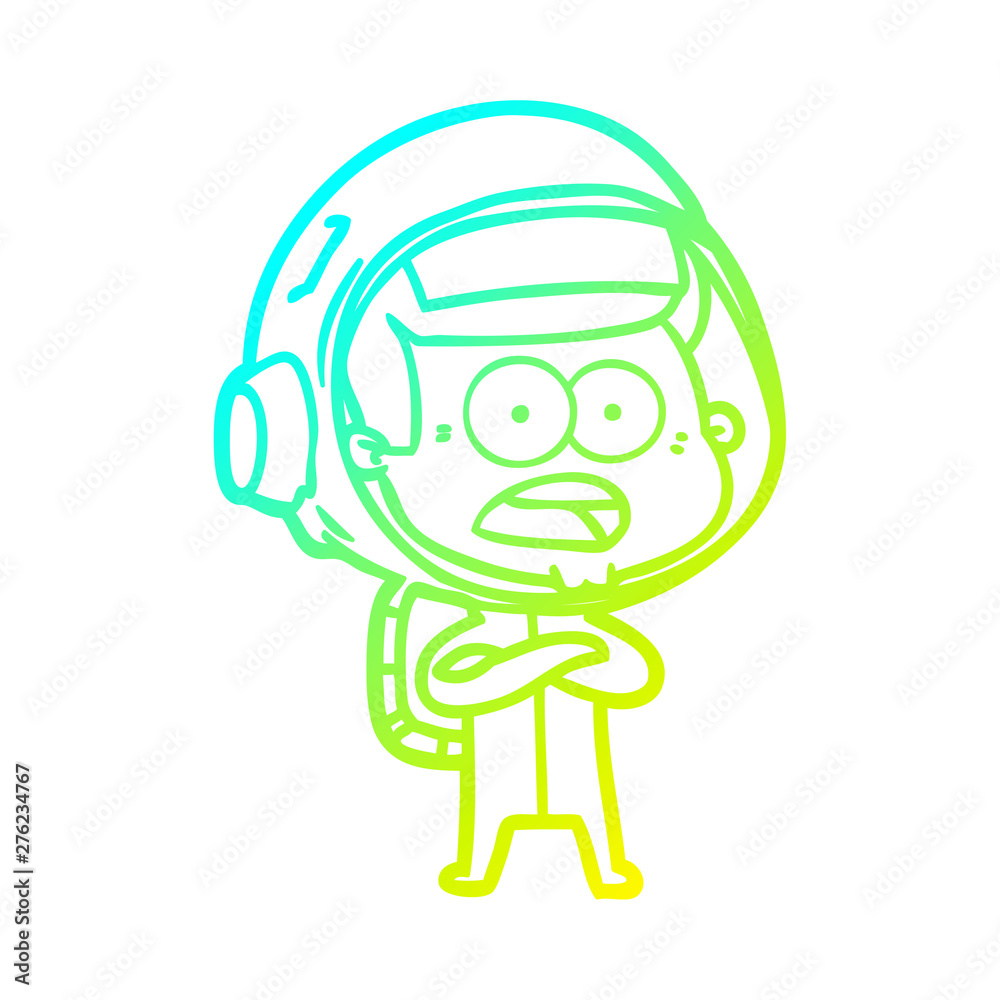 cold gradient line drawing cartoon surprised astronaut