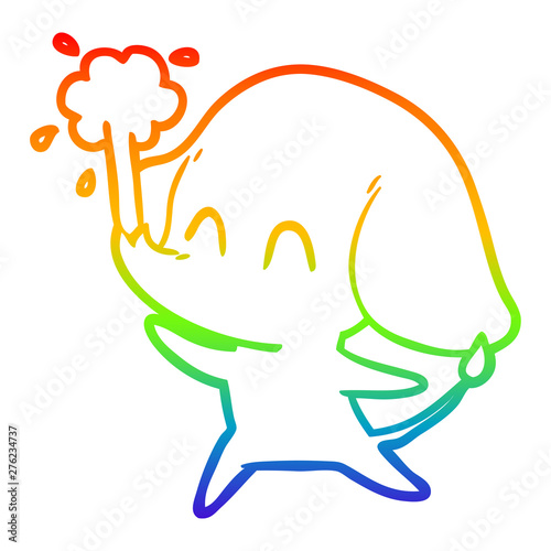 rainbow gradient line drawing cute cartoon elephant spouting water