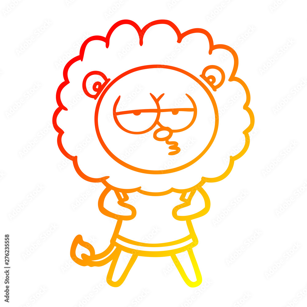 Fototapeta premium warm gradient line drawing cartoon bored lion
