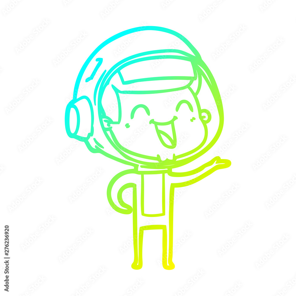 Fototapeta premium cold gradient line drawing happy cartoon astronaut