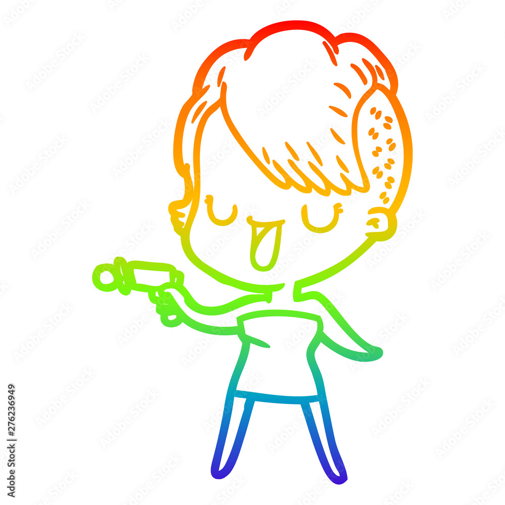 rainbow gradient line drawing cute cartoon girl with hipster haircut rainbow gradient line drawing cute cartoon girl with hipster haircut