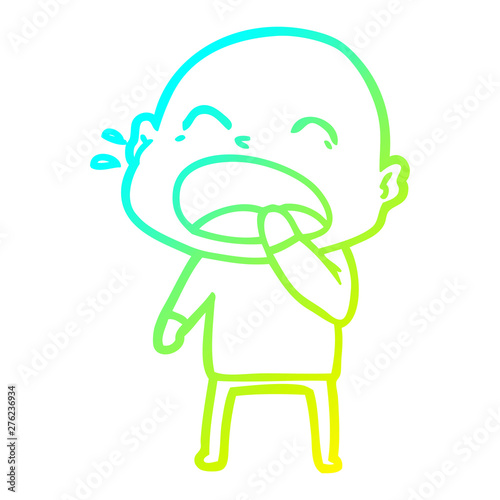 cold gradient line drawing cartoon shouting bald man