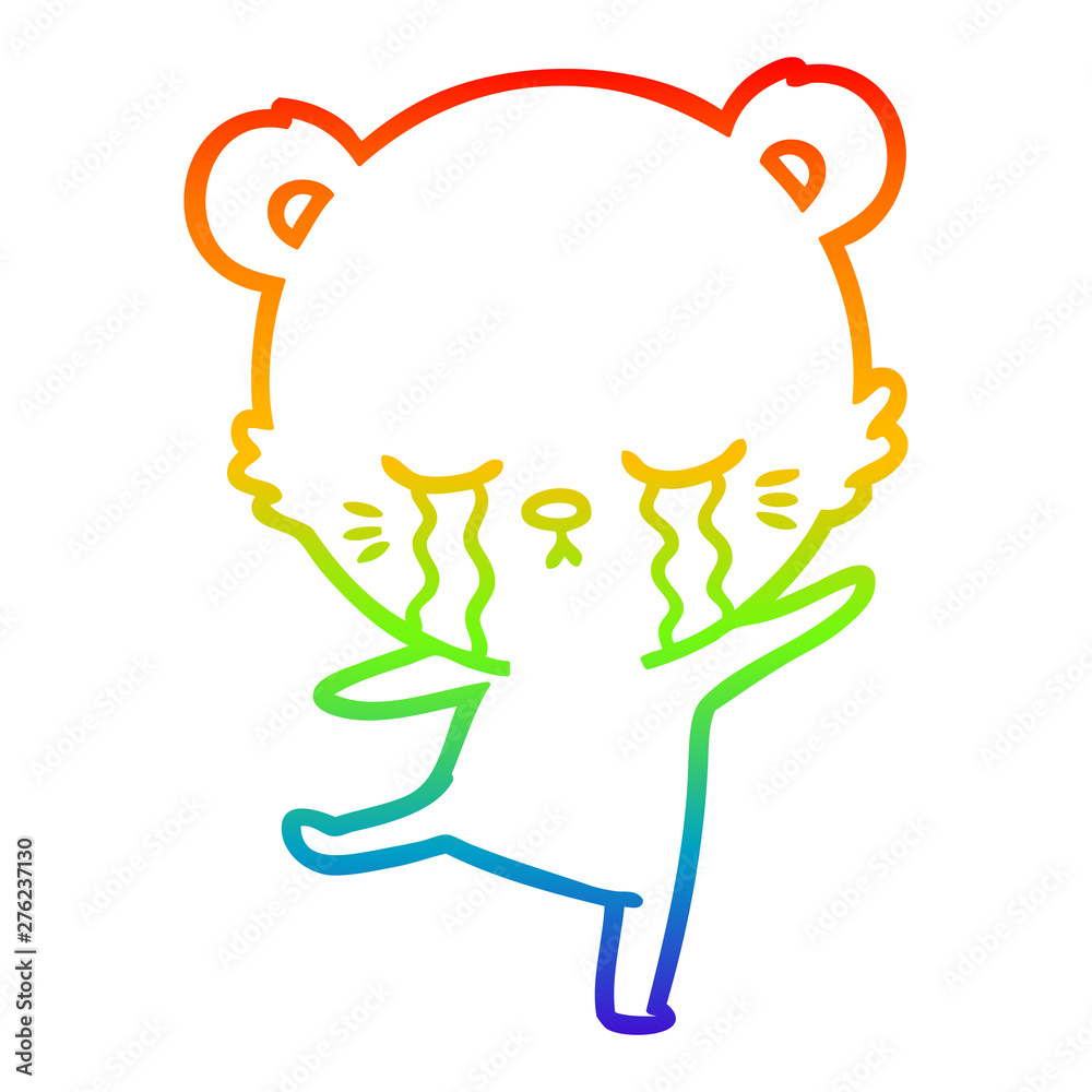 rainbow gradient line drawing crying cartoon bear balancing rainbow gradient line drawing crying cartoon bear balancing