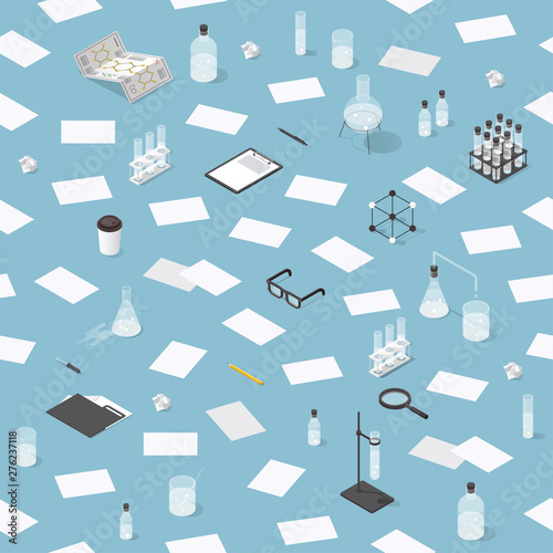 Isometric Chemical Laboratory Seamless Pattern