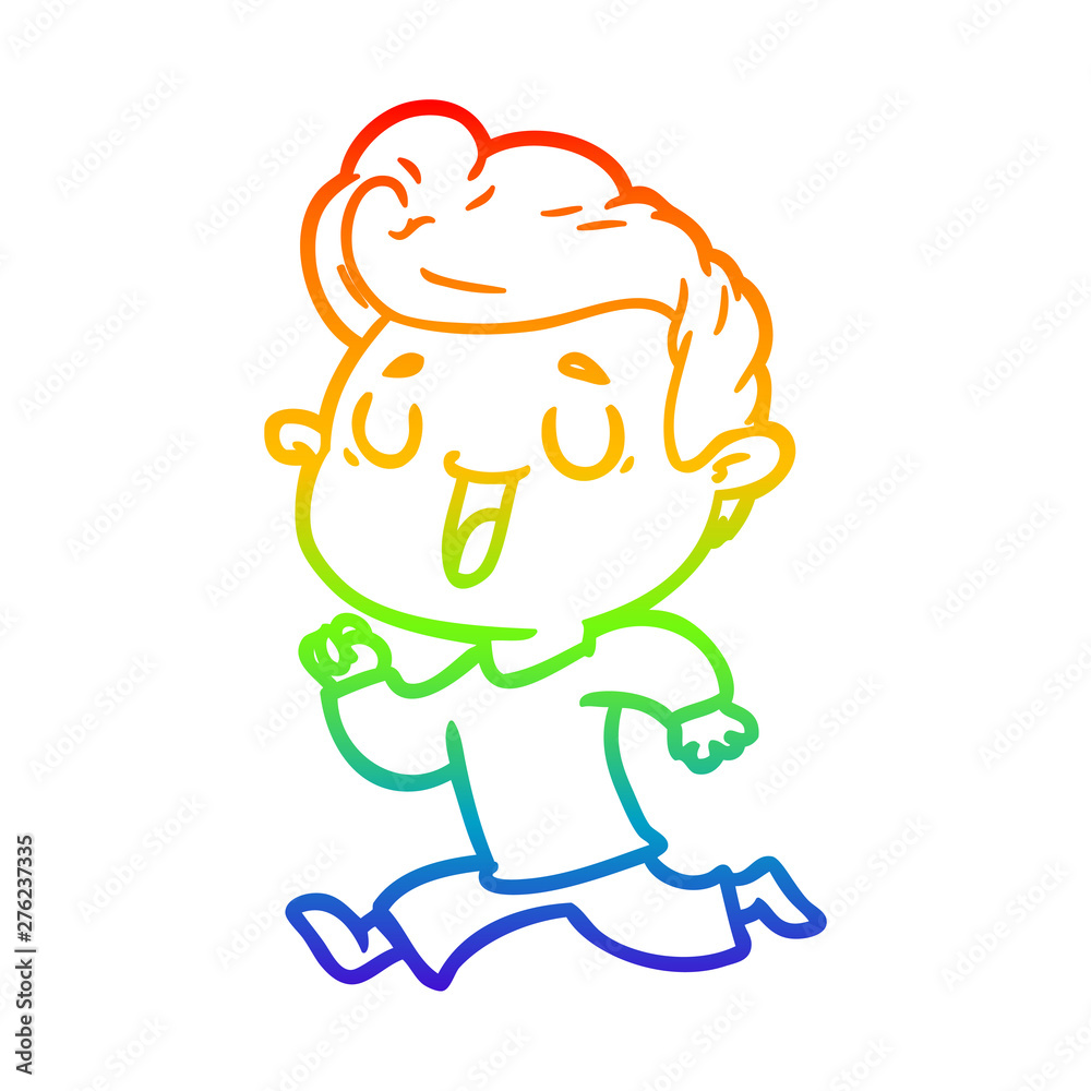 rainbow gradient line drawing happy cartoon man