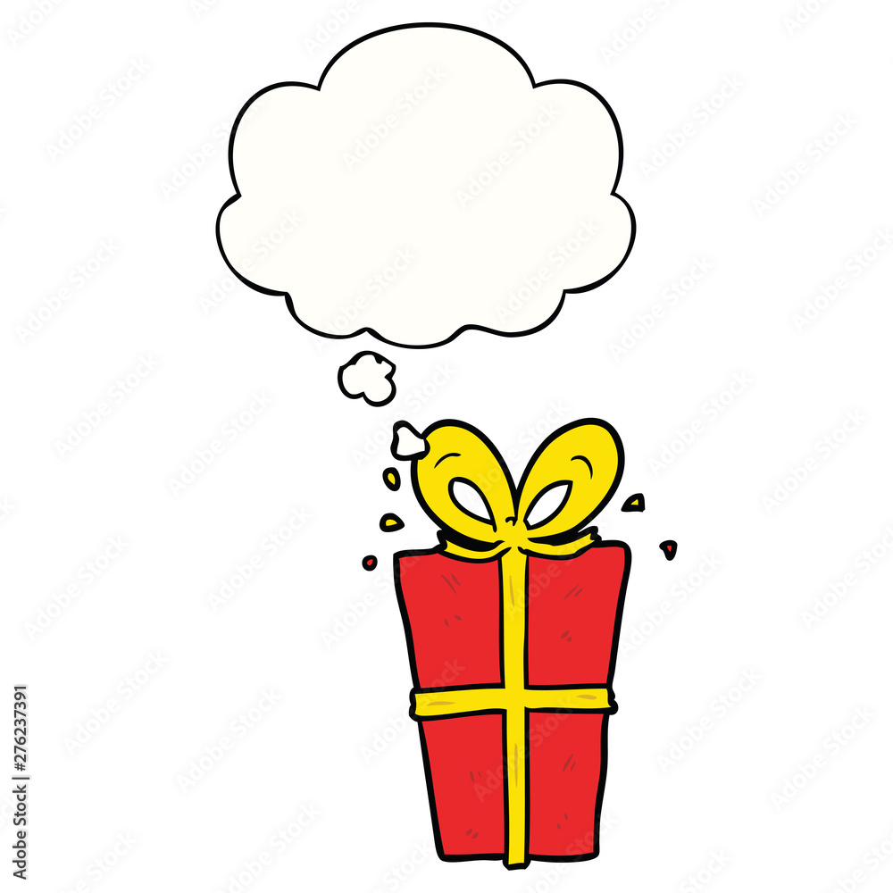 cartoon wrapped gift and thought bubble cartoon wrapped gift and thought bubble