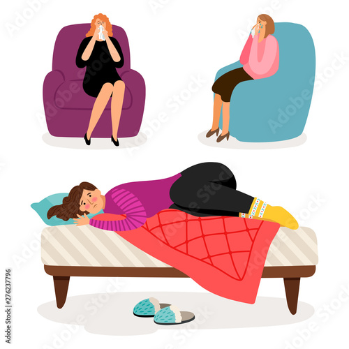 Sad women, depressed girls vector characters isolated on white background