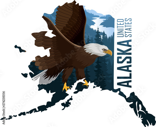 vector Alaska - American state map with bald eagle