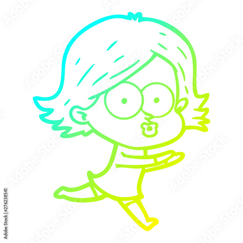 cold gradient line drawing cartoon girl pouting