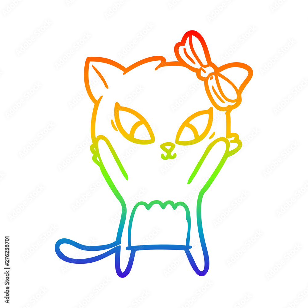 Obraz premium rainbow gradient line drawing cartoon cat